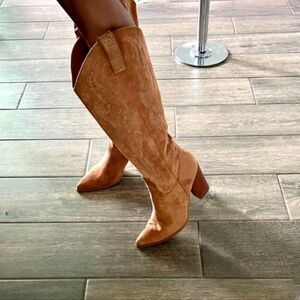 Brown Suede, Rhinestone Women's Boots